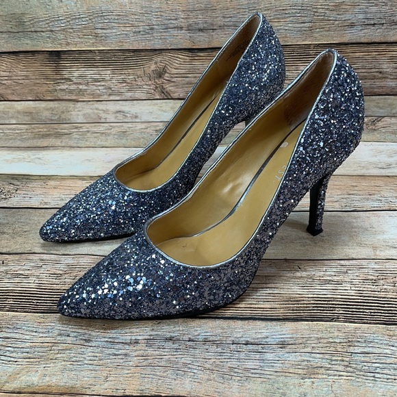 Nine West Silver Glitter Heels Size 5.5 - Picture 2 of 14
